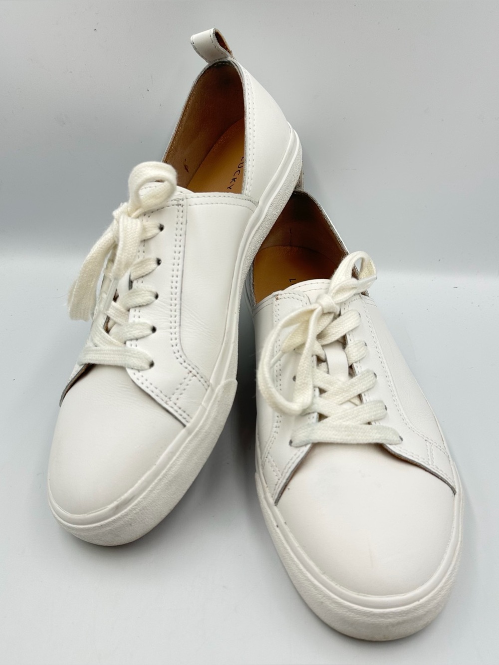 Lucky Brand LK-Dansbey White Leather Sneaker Womens 9M Lace Up Angle Cut Out